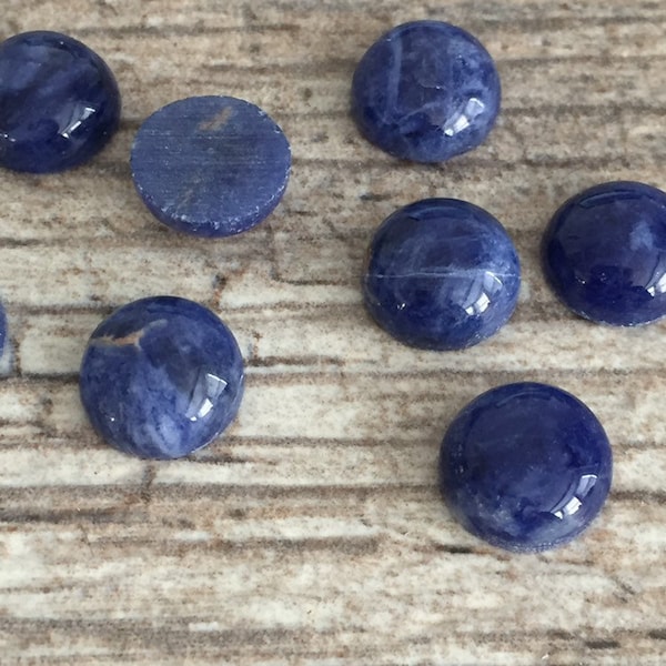 Sodalite 9mm flat back round semi precious cabochons, 6 pieces SP-005