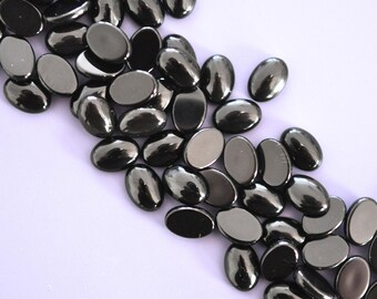 7x5mm Black Onyx Genuine Oval Cabochons Round Flat Back Cabs (SP143) - 6 Pieces