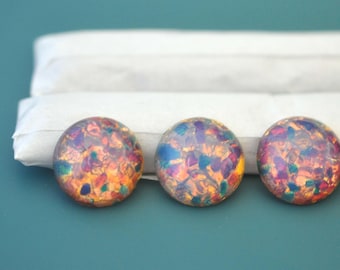 18mm Pink Glass Fire Opal Cabochons, Harlequin Flat Backs, Cottage Core, Vintage Round Cabs Made in the Czech Republic (FB003) - 1 Piece