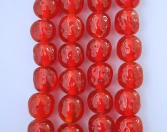 Cuentas de vidrio barrocas de color rojo rubí de 12 mm, vintage, marca Cherry, hechas en Japón, redondas con hoyuelos (CB001) - 12 piezas