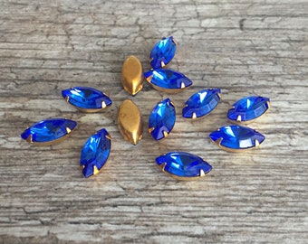 Sapphire Blue 15x7mm navette shape bezel rhinestones, 8 pieces BV-1426