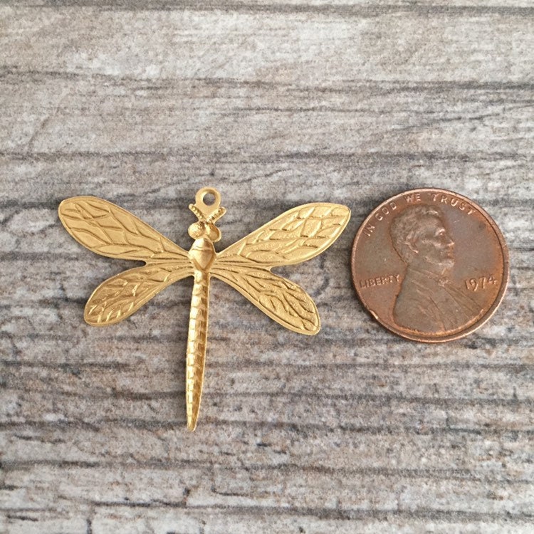 Dragon Fly With Ring Vintage 36x30mm Raw Brass Pendant's - Etsy