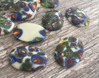 Multi Color 25x18mm vintage textured flat back glass cabs, cabochons, Made in Western Germany, 4 Pieces  BV-0224