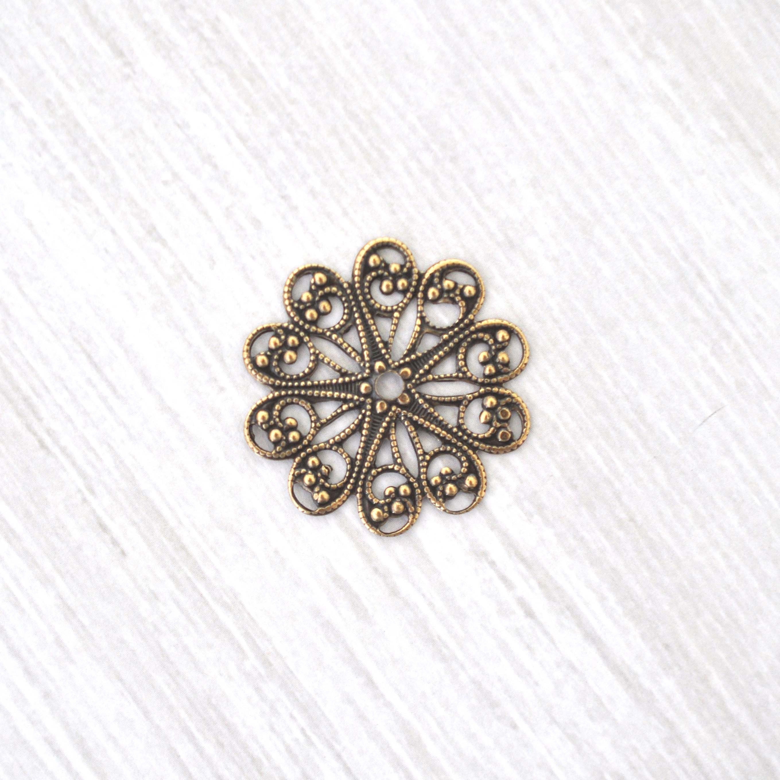 Antique Brass Ox Round Filigree Brass Charm Stamping - Made In The USA - Jewelry Making - ABB197