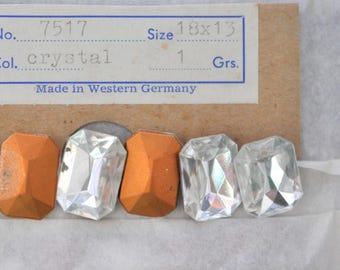 Cristal facetado vintage de 18 x 13 mm con forma octogonal, fabricado en Alemania Occidental, con reverso laminado transparente (PB038) - 4 piezas