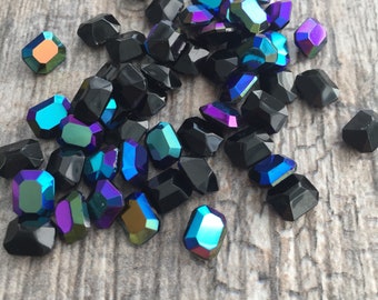Jet AB 8x6.5mm Vintage TTC Octagon Shape Faceted Glass
