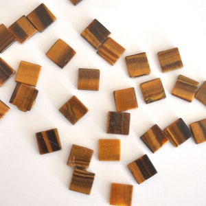 8mm Tiger Eye Brown Square Genuine Natural Flat Top Cabochons, Cabs (SP069) - 6 Pieces