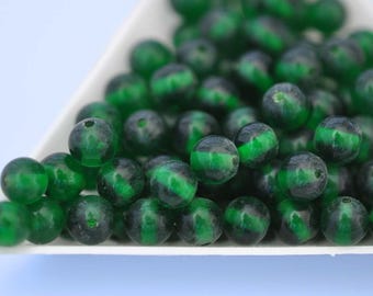 6mm Emerald Green Smooth Round, Vintage Cherry Brand Glass Beads, Made in Japan, Round Beads (CB014) - 12 Pieces