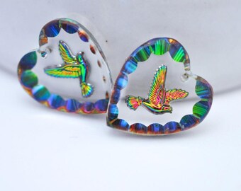 Vintage Dove Heart Shape Glass Intaglio Pendant, Made In Western Germany, 20x18mm, Perfect for Earrings & Pendants, Iris (VP004) - 1 Piece