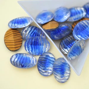 Sapphire & Crystal 2 Tone 18x13mm Rippled Wave Textured Oval Shape Glass Rhinestones, Made in Western Germany, Blue (PB116) - 1 Piece