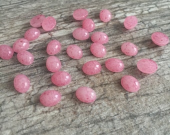 Pink Candy 8x6mm vintage glass oval cabs, cabochons, Made in Western Germany, 18 Pieces, BV-0675