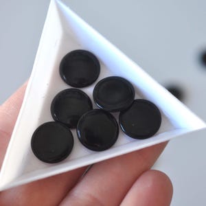 15mm Jet Black Vintage Low Profile Flat Back Round Glass Cabochons, Thin Disc Opaque Black West German Cabs (FB115) - 4 Pieces