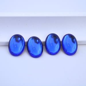 18x13mm Cobalt Blue Vintage Gold Foiled Glass Oval Cabochons, Bold Blue Cab, Flat Back Rhinestones, West German (FB192) - 2 Pieces