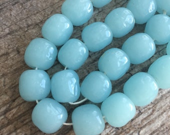 thumbnail image 2 of 24 Vintage Cherry Brand Glass Beads - 12mm Light Blue Turquoise Baroque 4641T 2 of 4