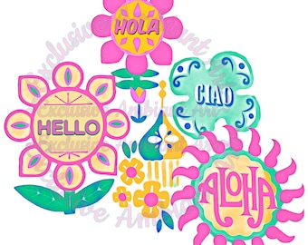 Small World Hello Flowers Watercolor Art (DIY Print)