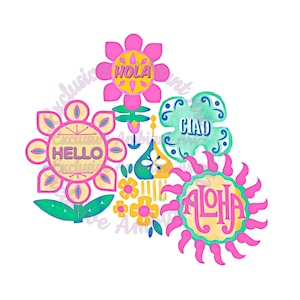 Its a Small World HELLO Watercolor Flowers Art DIY Print T Shirt Pillow Sticker Decal Clip art Jewelry