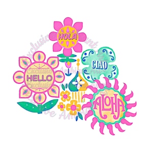 NEW! Its a Small World HELLO Watercolor Flowers Art | DIY Print | Instant Download | T Shirt | Pillow | Sticker | Decal | Clip art | Jewelry