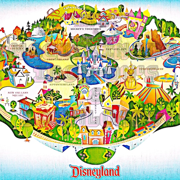 Colorful Disneyland Map Image | DIY Print | INSTANT DOWNLOAD | Shirt | Poster | Sticker | Decal | Clip Art | Card | Vacation Adventure | Mug