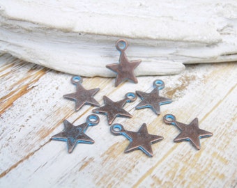 3 metal pendant star copper blue patina pendant 15 x 12 mm