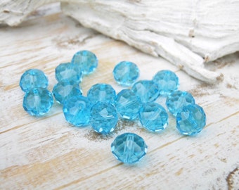 10 faceted glass beads pearls shimmer turquoise 8 x 10 mm