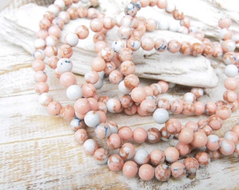 1 strand Imperial Jasper ginger pink natural stone beads delicate green vintage rose rust brown semi-precious stone 6 mm