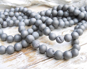8 pcs Druze Agate Beads grey 8 mm