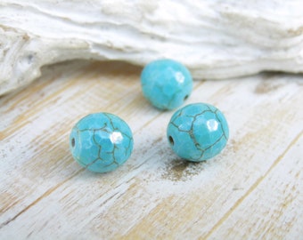 3 pieces Of Howlith beads faceted round turquoise 10 mm