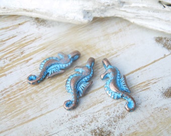 2 Pendant Seahorse Chain Pendant DQ Metal Patina blue 20 mm