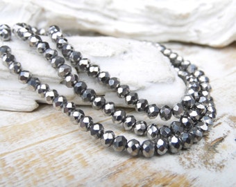 50 faceted glass beads glass beads facet metallic silver 4 x 3 mm