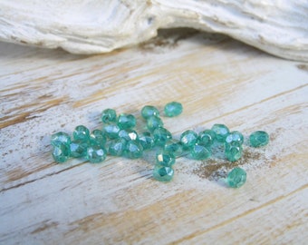 50 böhmische Glasperlen czech beads emerald Picasso Finish 4 mm