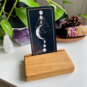 Porte carte oracle en bois, support carte tarot, illustration ou porte-photo en chêne massif