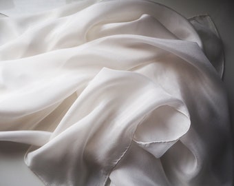 Foulard en soie Pongee 05 blanc 90 x 90 cm roulé à la main en taffetas de soie pour impression et peinture