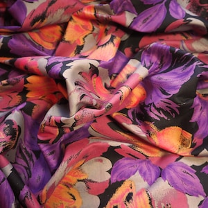 Shantung printed black purple orange 90 cm silk shantung print