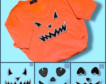 Pumpkin faces – 3-piece appliqué set for Halloween – also with luminous yarn