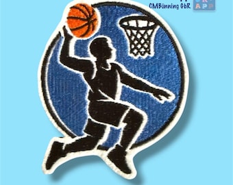 Basketball player embroidered appliqué with desired name – 8 / 10 / 12 cm – also available as a Velcro patch – other sports available in the shop or on request