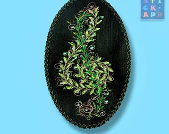 Treble clef romantic as embroidery picture – with or without frame – desired colors – ideal for music fans DIY projects, nature lovers