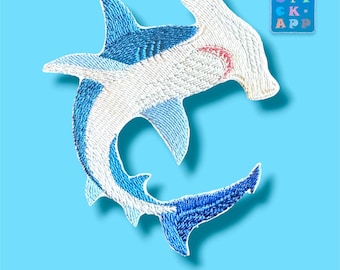 Hammerhead shark - Patch embroidery appliqué in desired colors, sew-on patch & iron-on patch