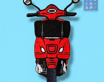Scooter – Retro Two-Wheeler – Embroidered Appliqué – 2 Sizes – Custom Colors – Iron-on or Sew-on – Handmade