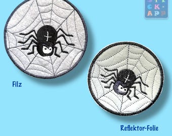 Spider in web – round embroidered appliqué – 3 sizes – also reflective, Halloween