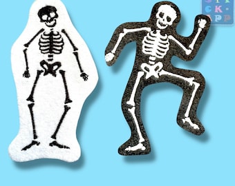 Skeleton – dancing, funny, individual – embroidery appliqué for Halloween – 10 to 20 cm – many variations and colors