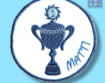 Winner's trophy + desired name – embroidered appliqué in desired color | Trophy patch or Velcro for children & sports, school cone or satchel