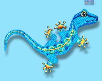 Lizard Gecko Patch – Embroidered Appliqué in your desired size and color – exotic, colorful, embroidered – 14 to 20 cm