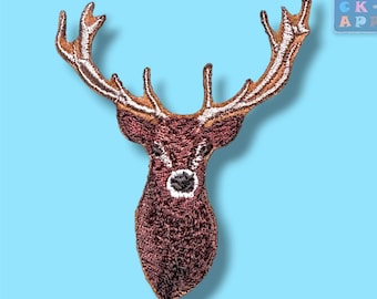Deer head appliqué – lifelike patch or iron-on patch – available in 3 sizes