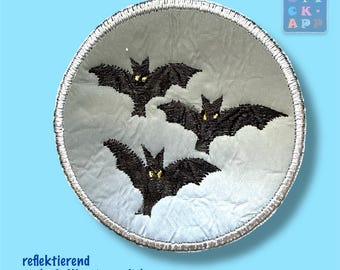 Halloween bat appliqué – reflective & round – 8 cm – for Halloween and visibility – also as Velcro