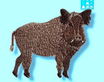 Wild boar embroidered applique – Patch in 3 sizes – Choice of colors – Iron-on or sew-on.