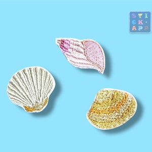 Muscheln verschiedene Motive und Größen einzeln oder 3er Set (Stickapplikation)