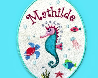 Seahorses with name and marine animals (embroidery application)