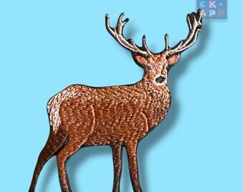 Embroidered deer applique – Patch in 3 sizes – Choice of colors – Iron-on or sew-on.