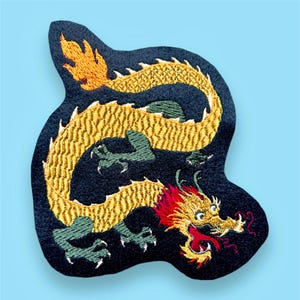 Dragon chinois – grande broderie appliquée 14×13 cm – patch aux couleurs souhaitées pour cône d'école, sweat à capuche, chambre d'enfant