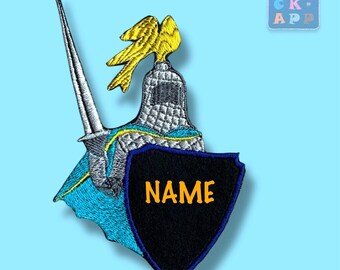 Knight with desired name – embroidered appliqué for medieval festivals, school cones or children's clothing – individually embroidered